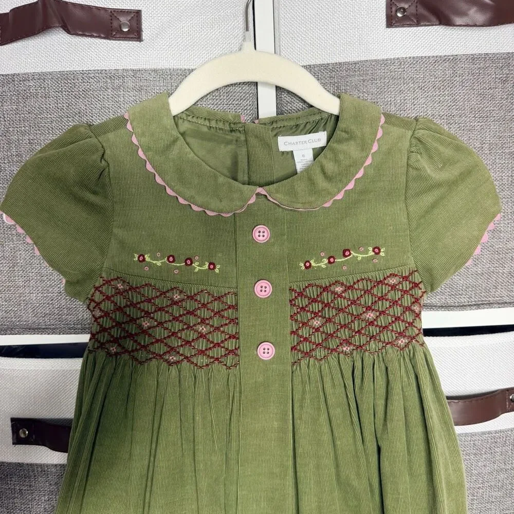 Charter Club Vintage Inspired Smocked Micro Corduroy Dress Size 6
